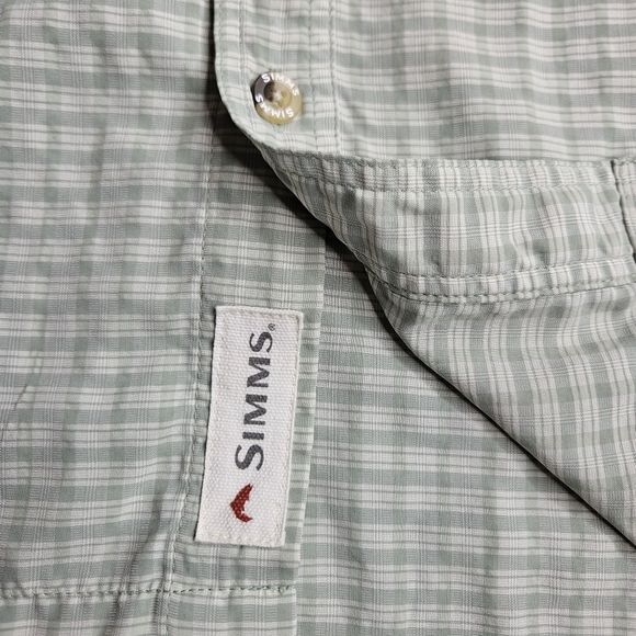 Simms Men's Medium Short Sleeve Button Down Shirt Green Plaid - Picture 3 of 9